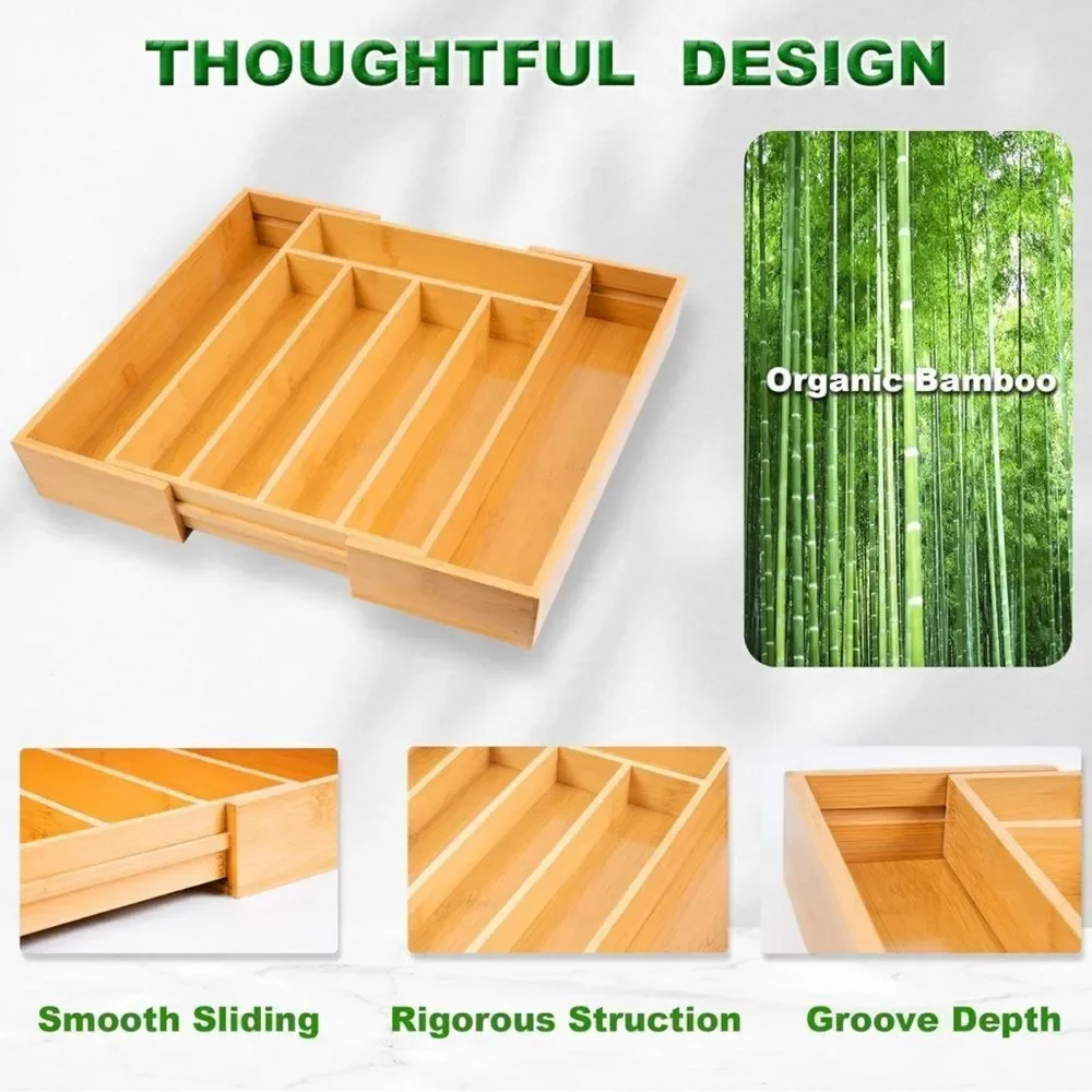 Seven Slot Bamboo Expandable Utensil organizer